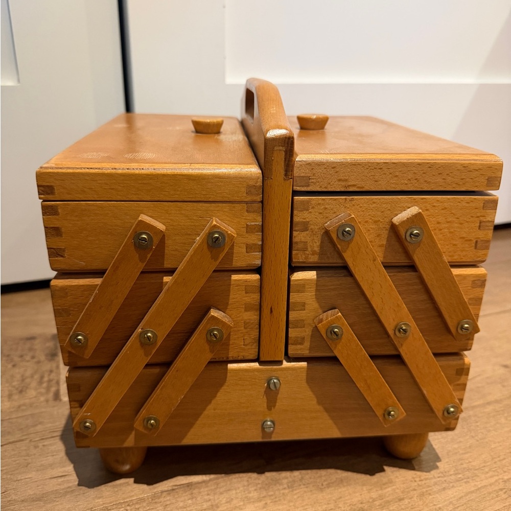 Wooden Sewing Box with Accordion Drawers - Honey Tan